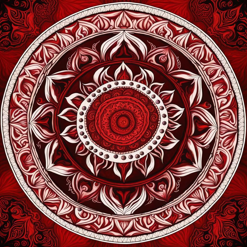 Demonic Mandala Art in Blood Red Digital Print