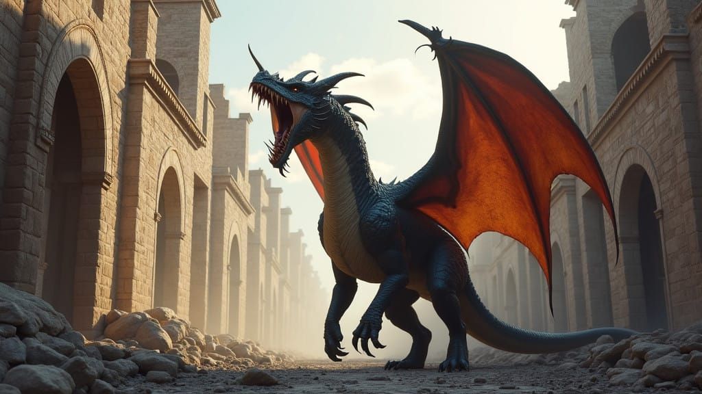 Epic Dragon in Ruined Cityscape