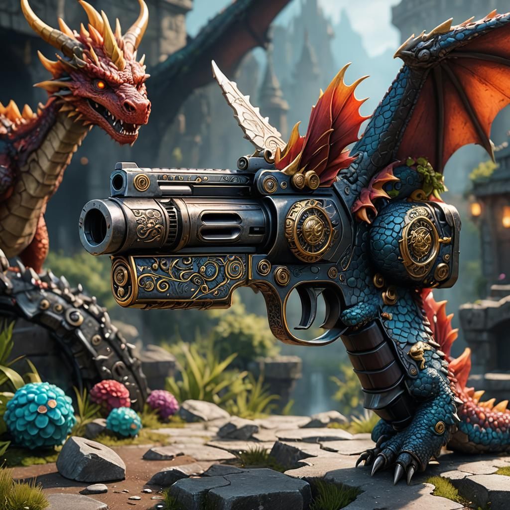 Cute Gun Dragon in Detailed Matte Painting