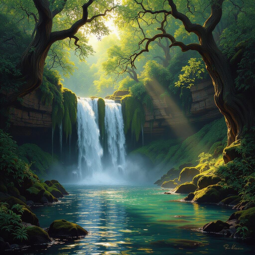 Waterfall in Hudson River School Style