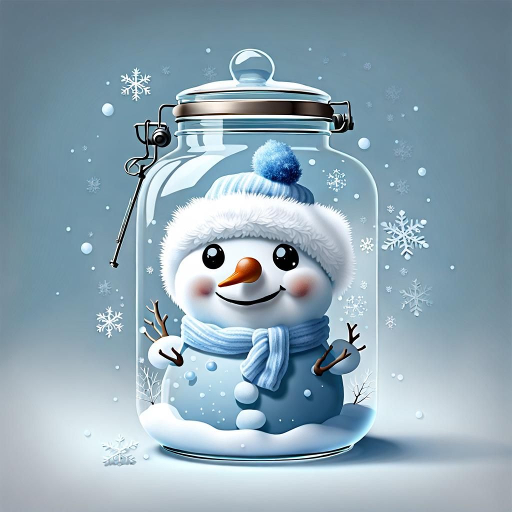 Cute Animated Snowman in Jar: Winter Masterpiece