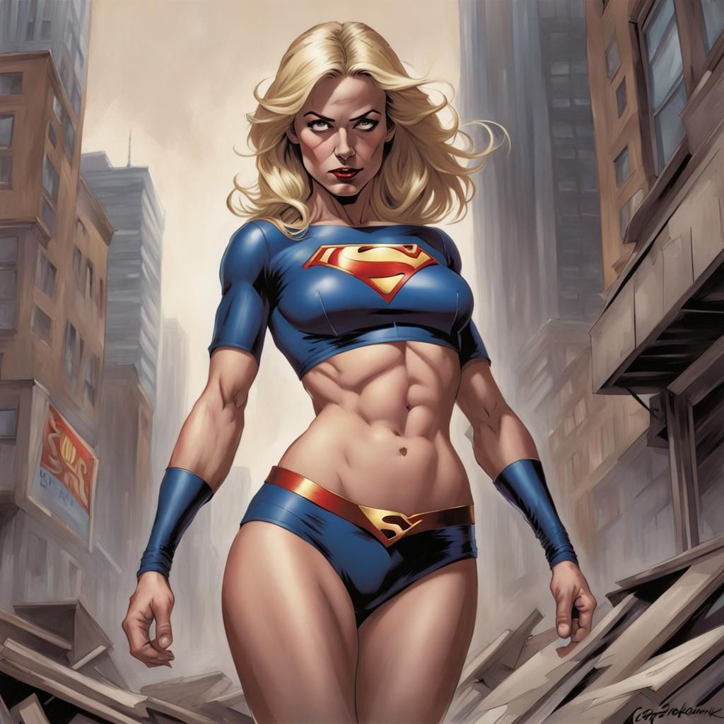 Sinister Supergirl with Bare Midriff