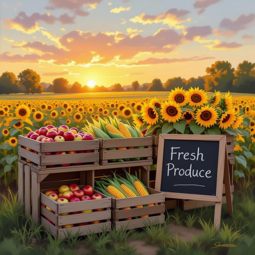 Dusk Farmstand Scene in Impressionistic Style