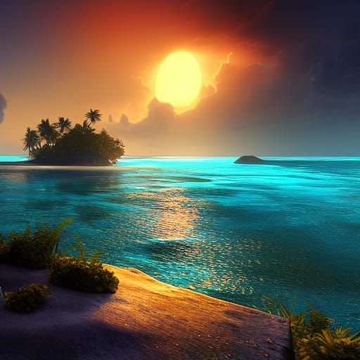 Maldives Sunrise: Detailed Fantasy Art in 8k
