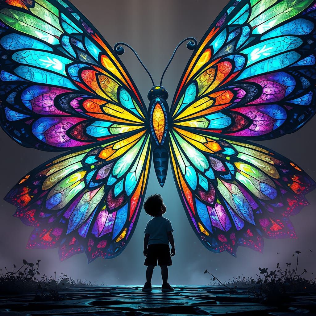 Fantastical Stained Glass Butterfly in Splendid Colors