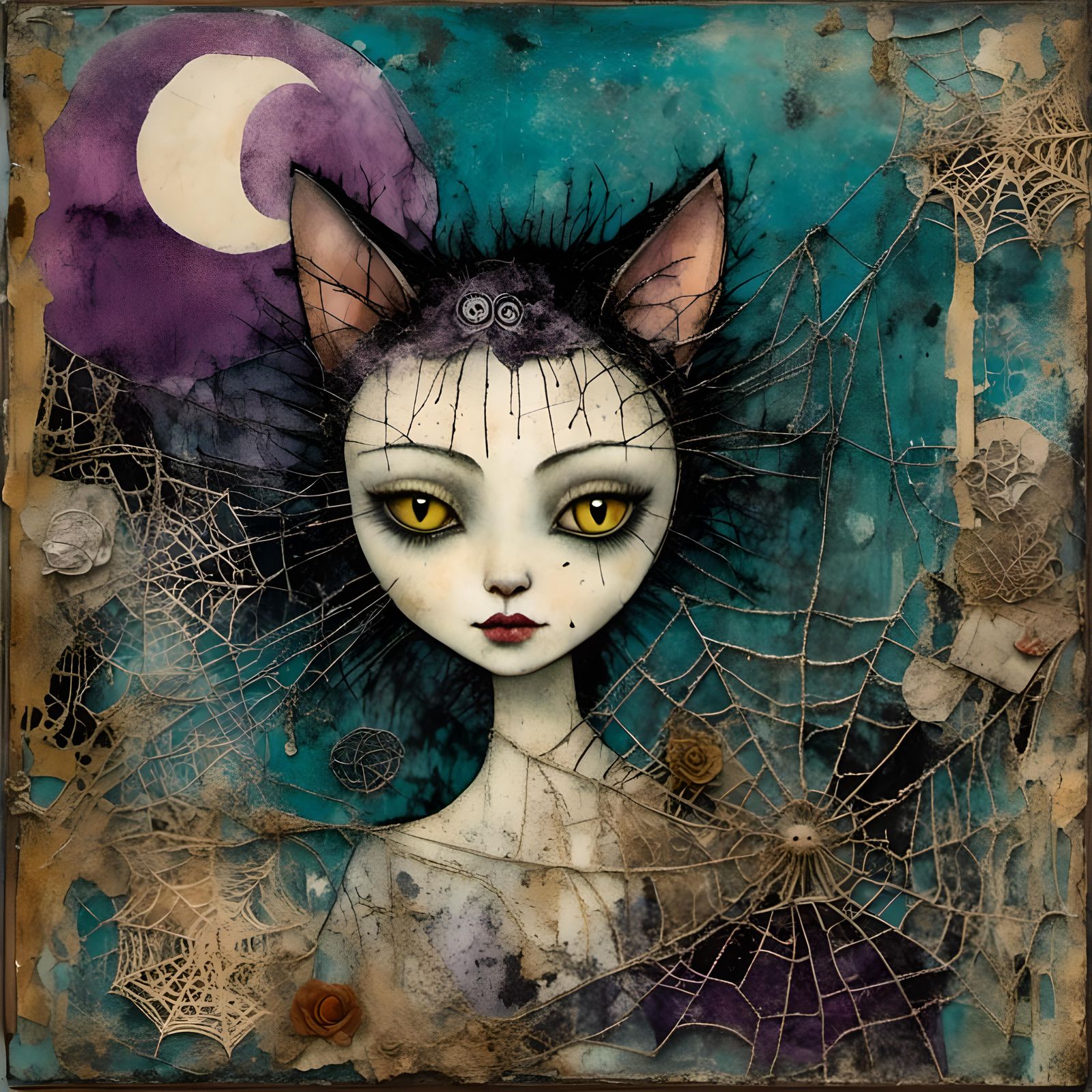 Spooky Halloween Collage with Bats and Vintage Ephemera