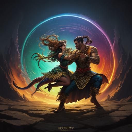 Dragon Dancing Bachata in Comic Book Style