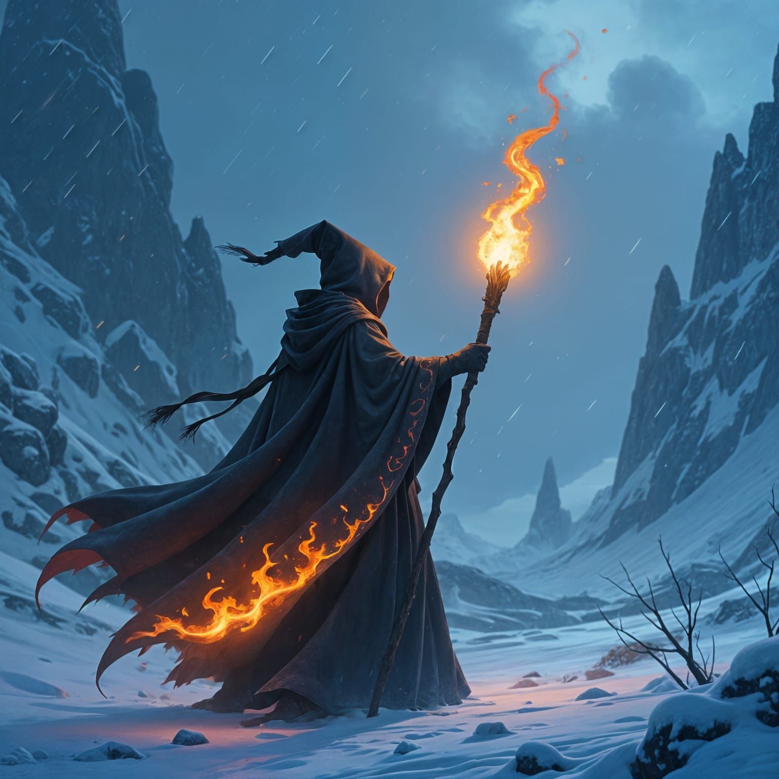 Fiery Mage Against Winter Storm