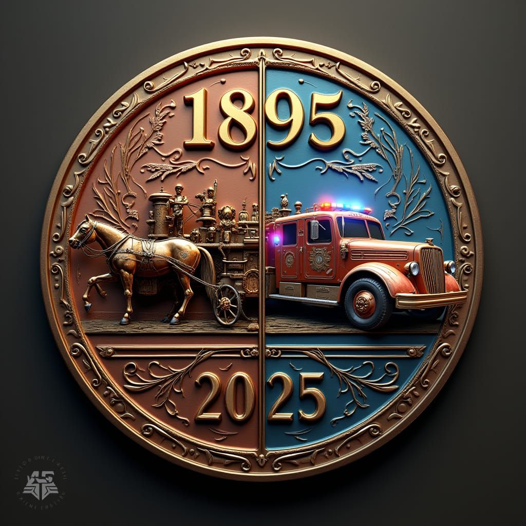 Victorian-Era Inspired Challenge Coin with Horse-Drawn Fire ...