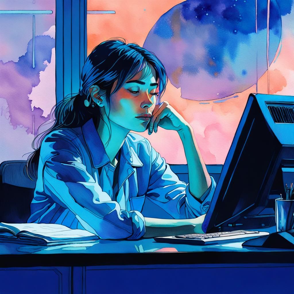 Dreamy Watercolor Portrait with Neon Highlights