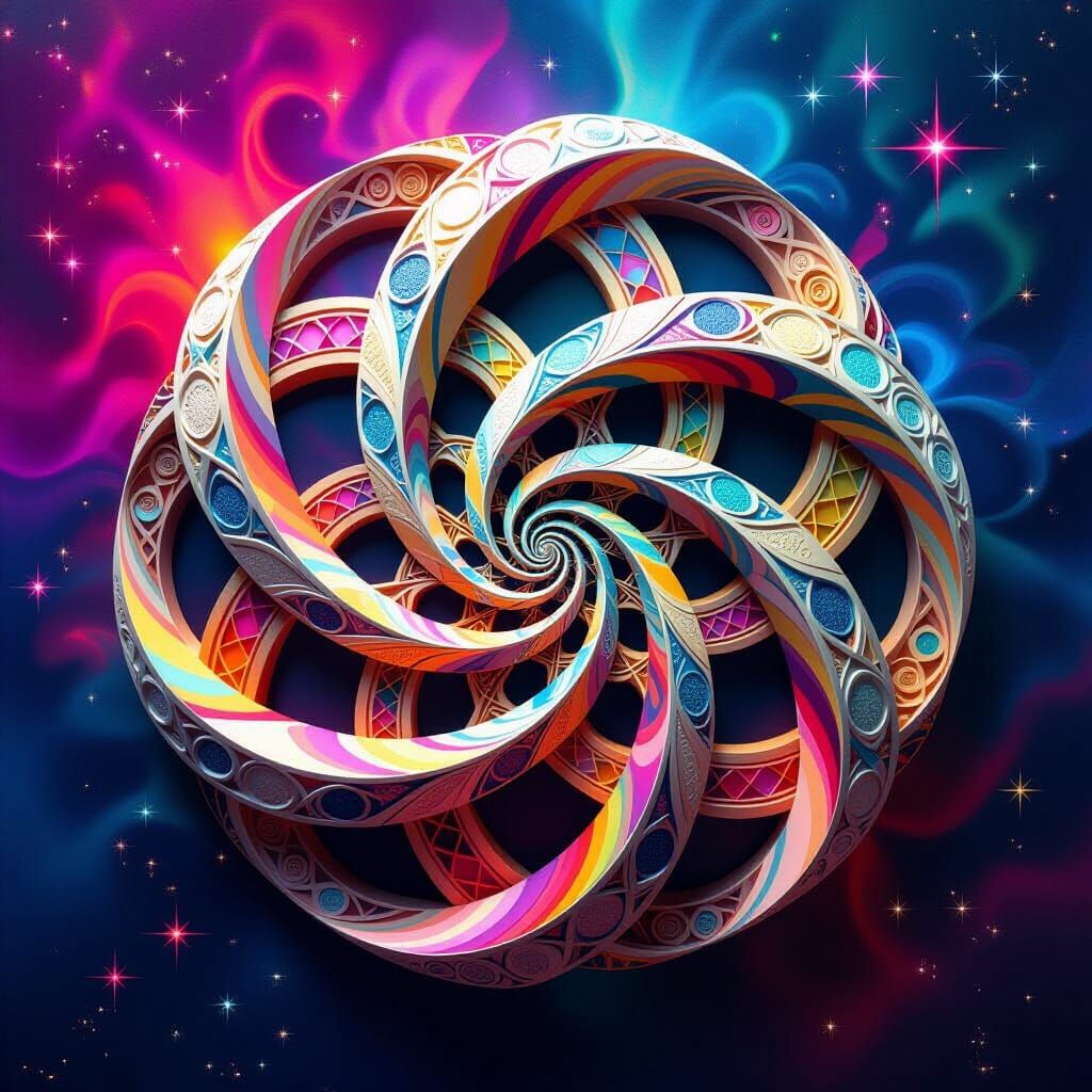Cosmic Mobius Trefoil in a Visionary Art Style