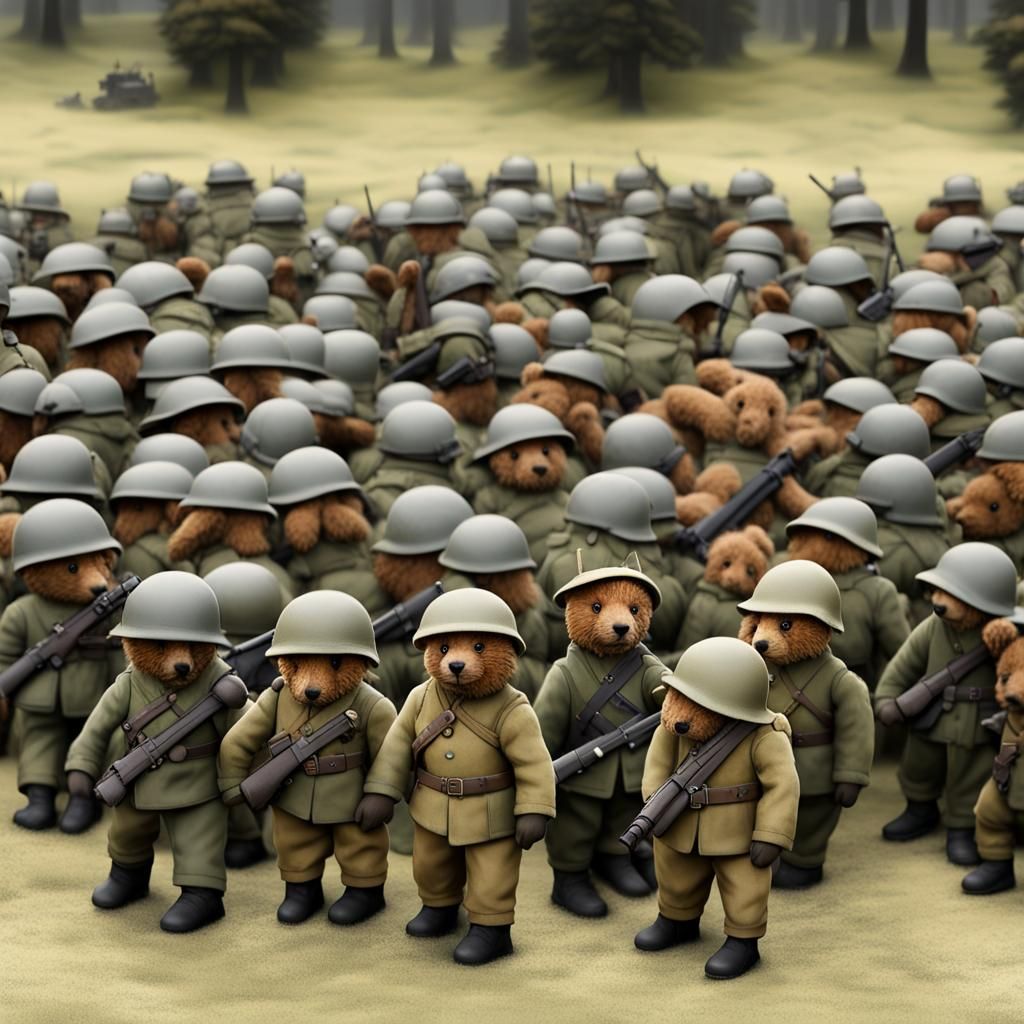 Teddy Bear and Rabbit World War II Battle