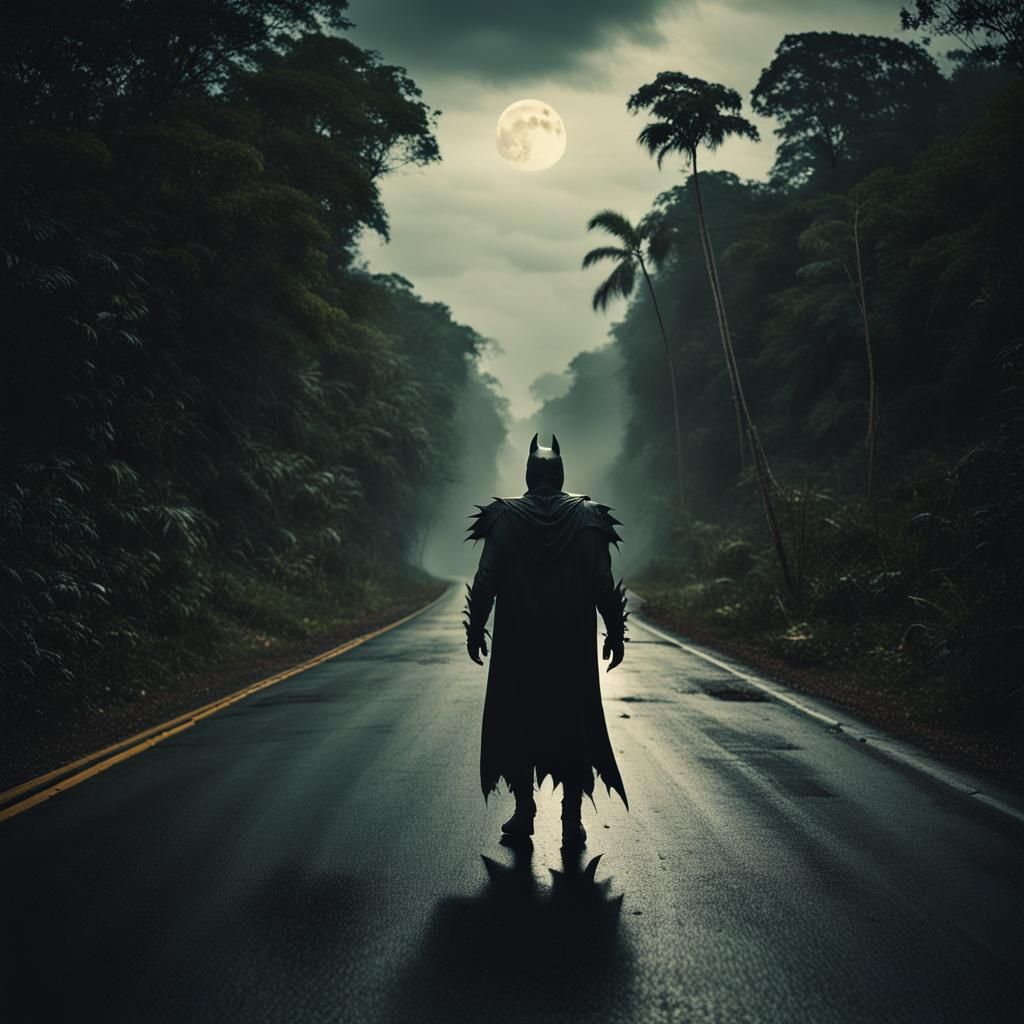 Dark Knight on Jungle Highway: Cinematic Halloween Scene