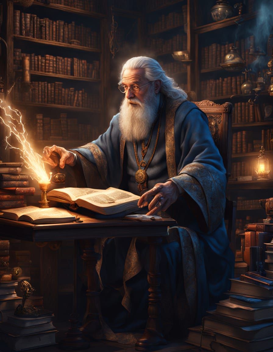 Wise Mage Casting Spell: Hyperrealistic Portrait