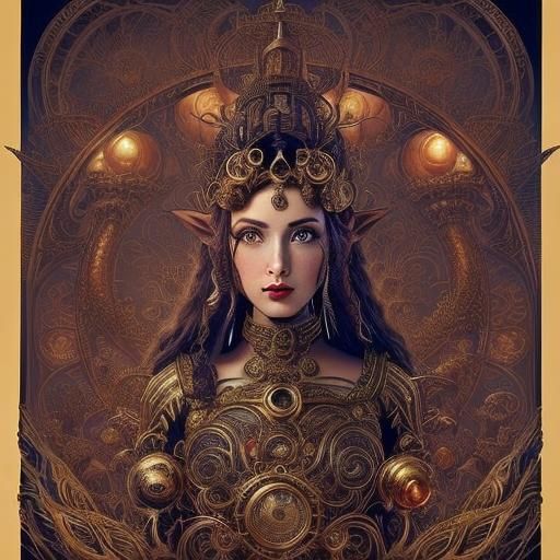 Steampunk Half-Elf Bard Plays Lute Guitar