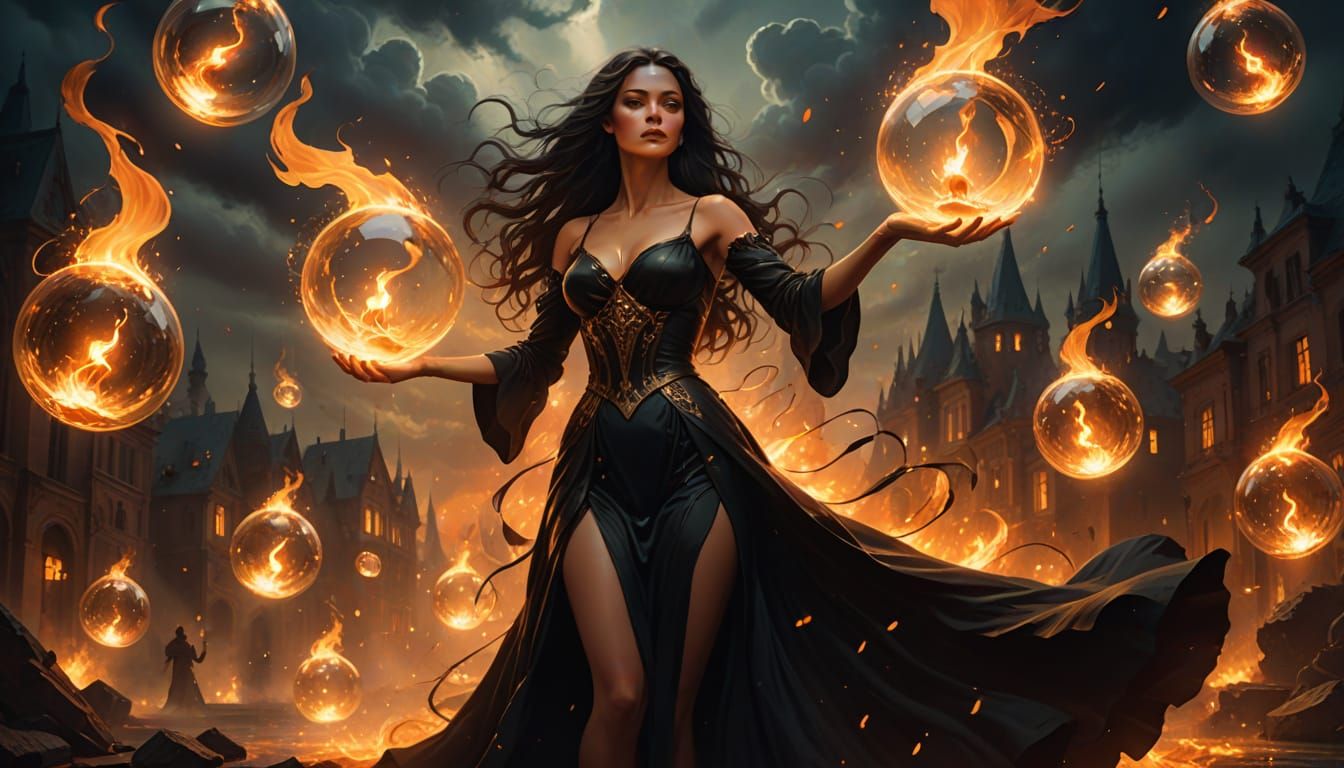 Enchanted Sorceress Amidst Golden Hues