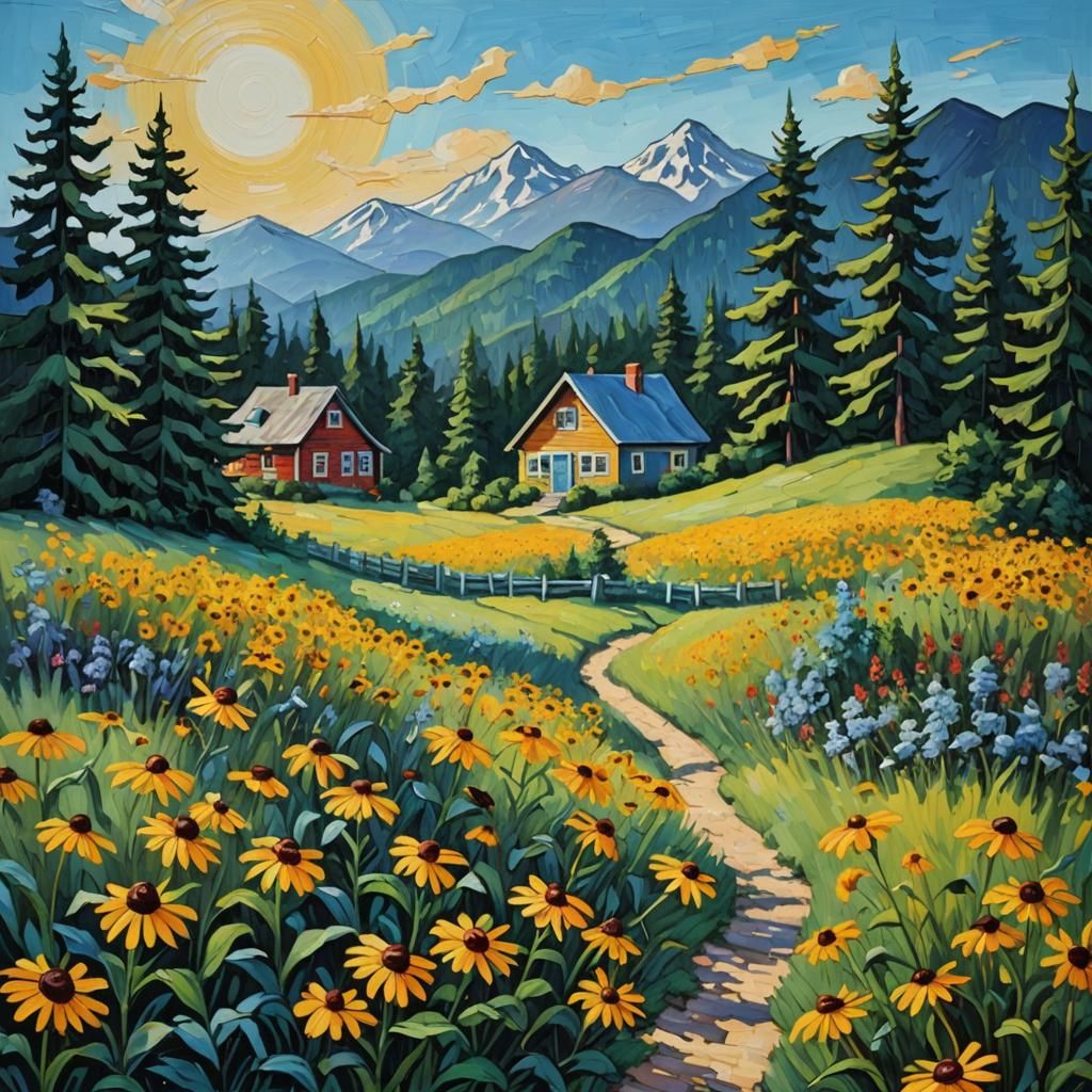 Neo-Impressionist Path Through Black Eyed Susans