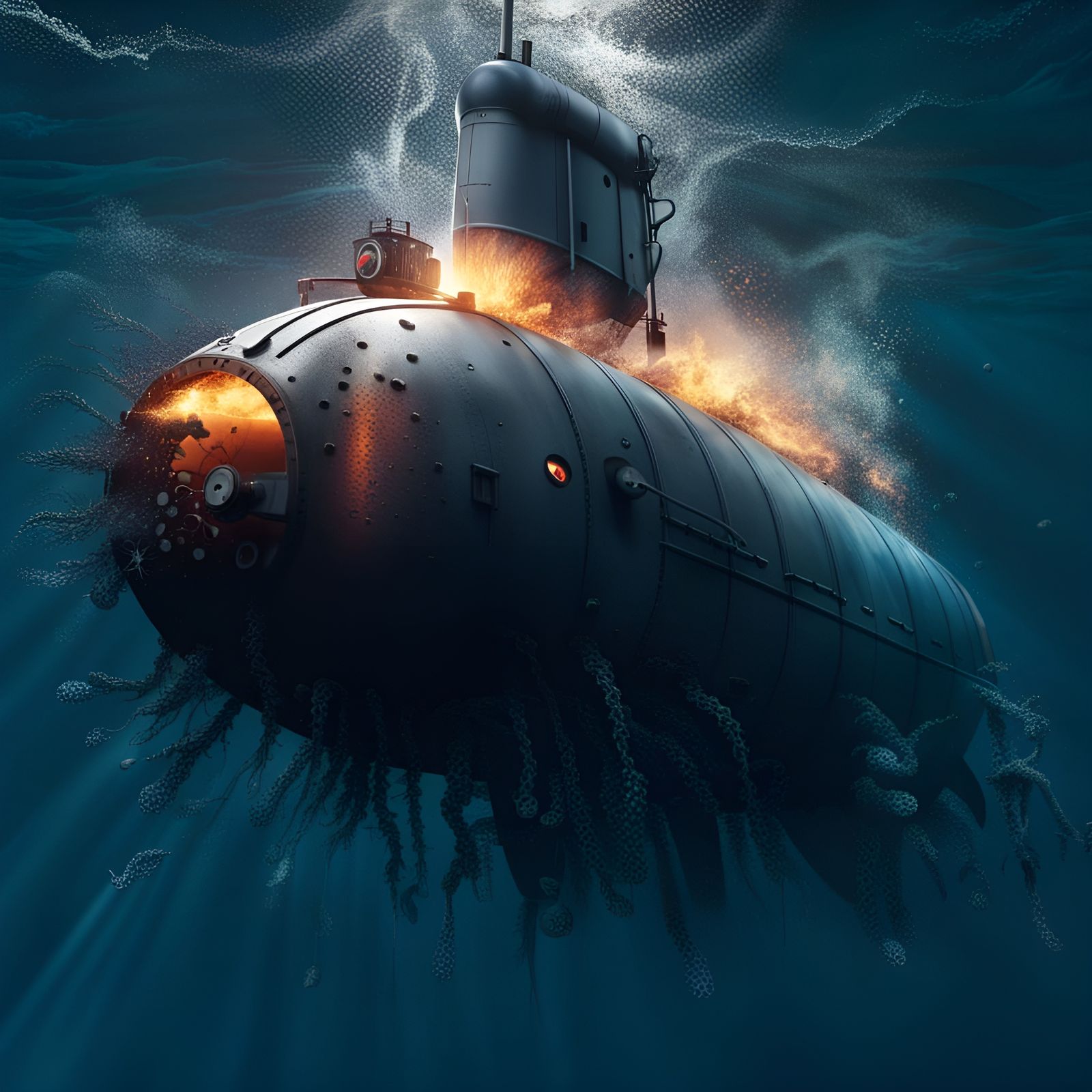 Underwater Submarine Explosion in Realistic Detail