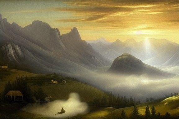 Misty Mountain Landscape as Renaissance Painting