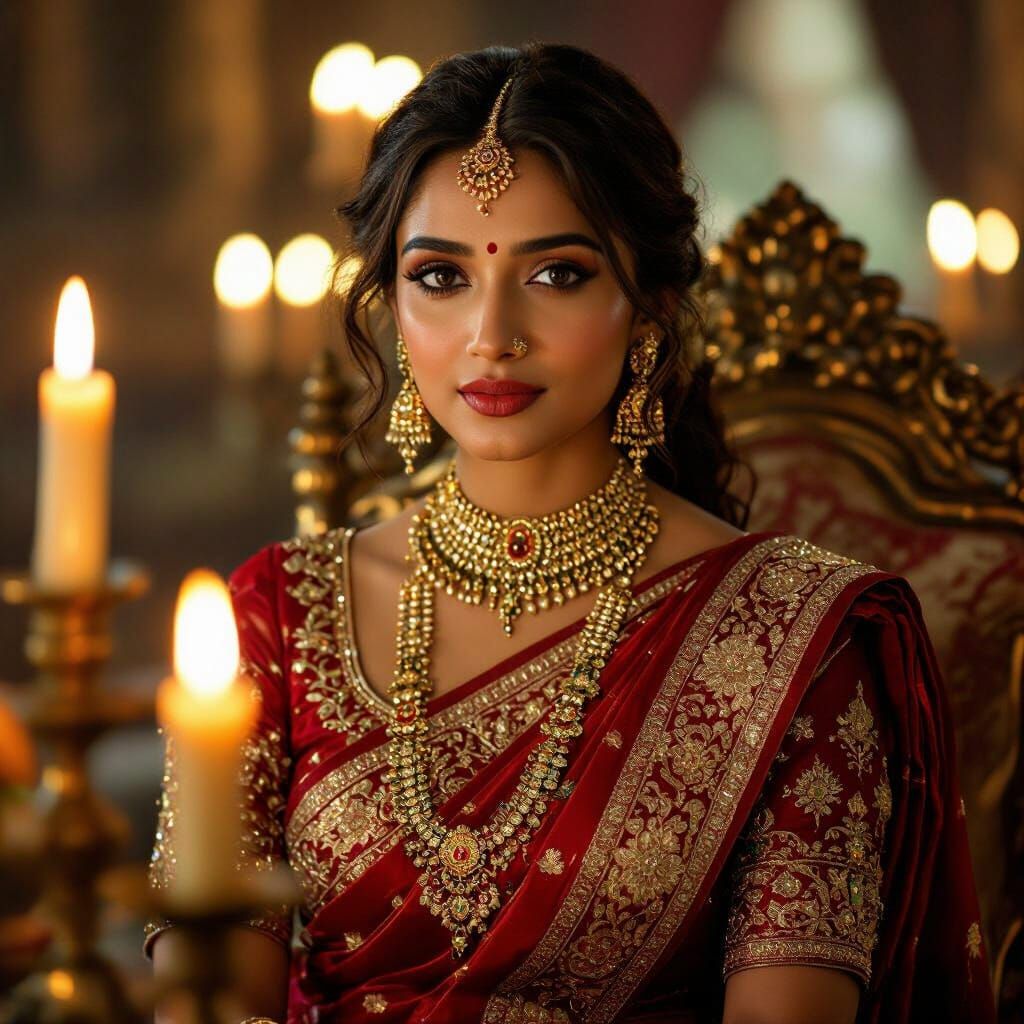 Elegant Indian Woman in Royal Chamber by Candlelight