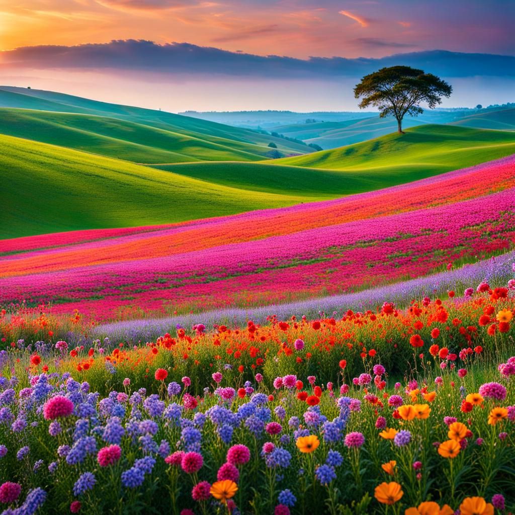 Endless Flower Field with World Tree