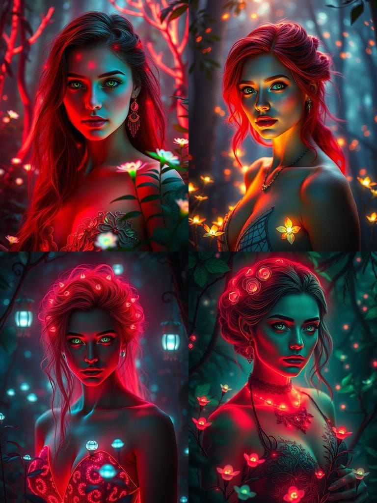 Glowing Fantasy Woman in Neon Forest