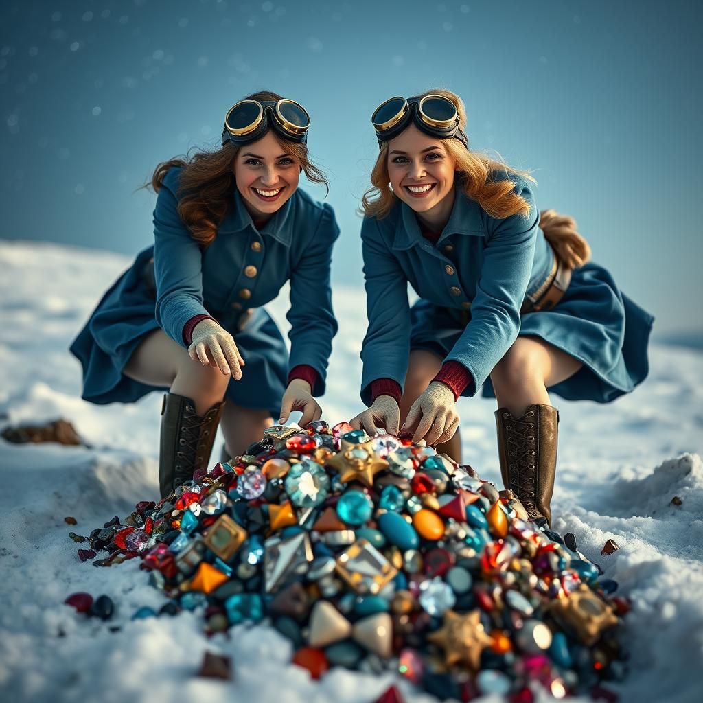 Steampunk Women Discover Gem Treasure in Snow