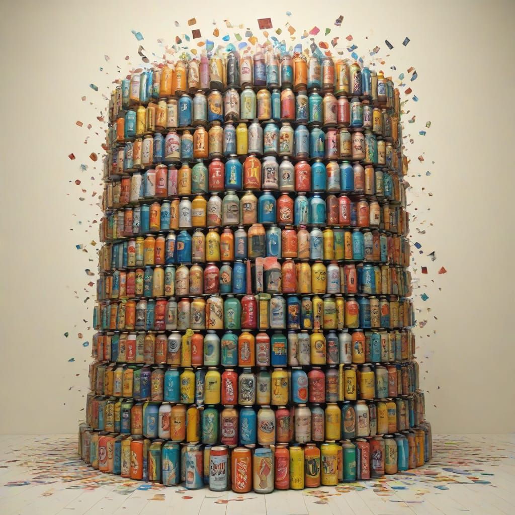 Surreal Soda Sculpture with Floating Notes