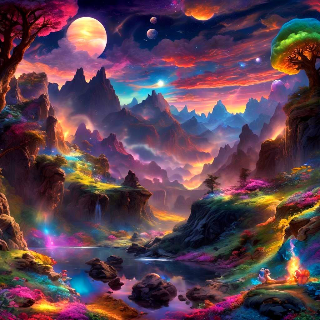Cosmic Fantasy Landscape in Photorealistic Style