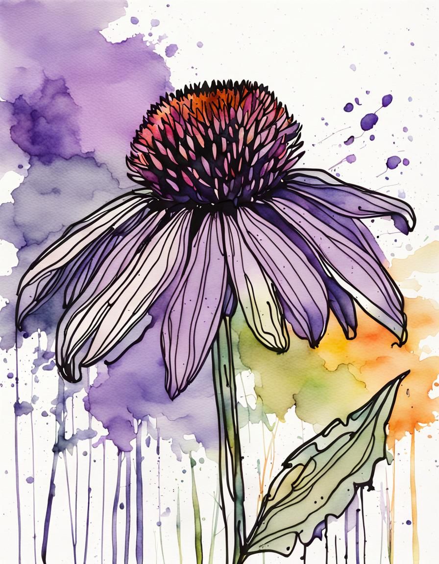 Purple Coneflower in Watercolour Design