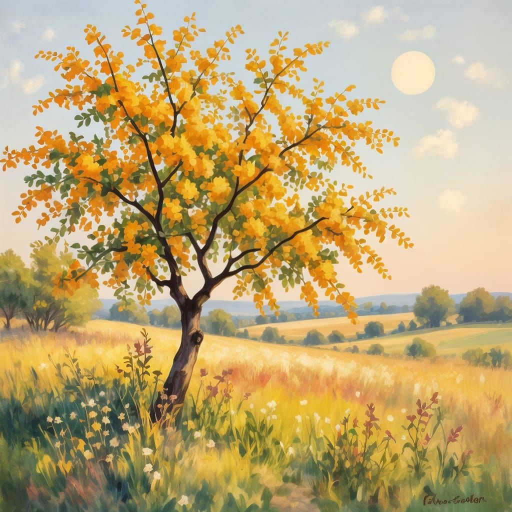 Majestic Mimosa Tree in Neo-Impressionist Style