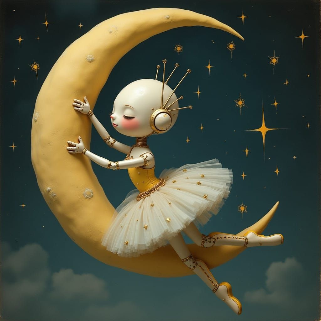Surreal Ballerina Robot Dances Among Stars in Grand Jete Sty...