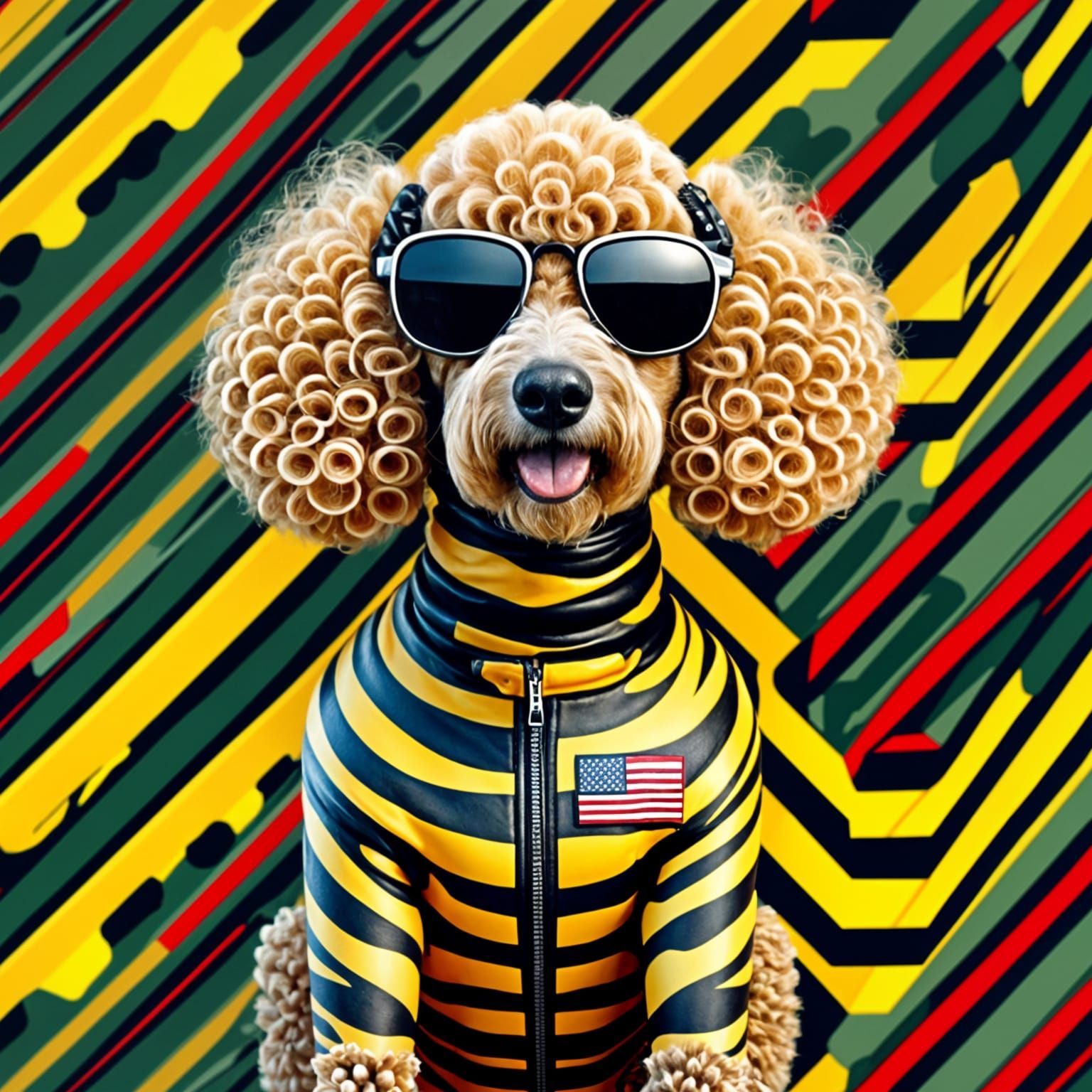 Surreal Camouflage Poodle with Tiger Stripes