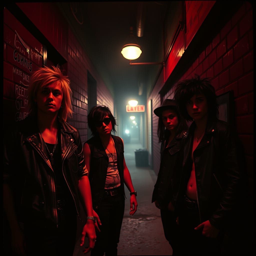 Vintage Punk Rockers in a Smoky Alleyway
