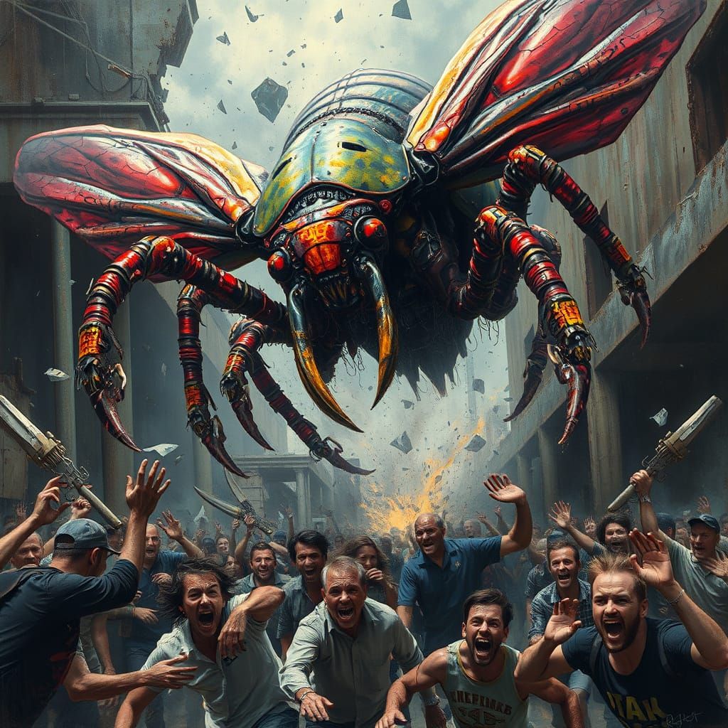 Dystopian Insect Invasion in Dark, Gritty Atmosphere