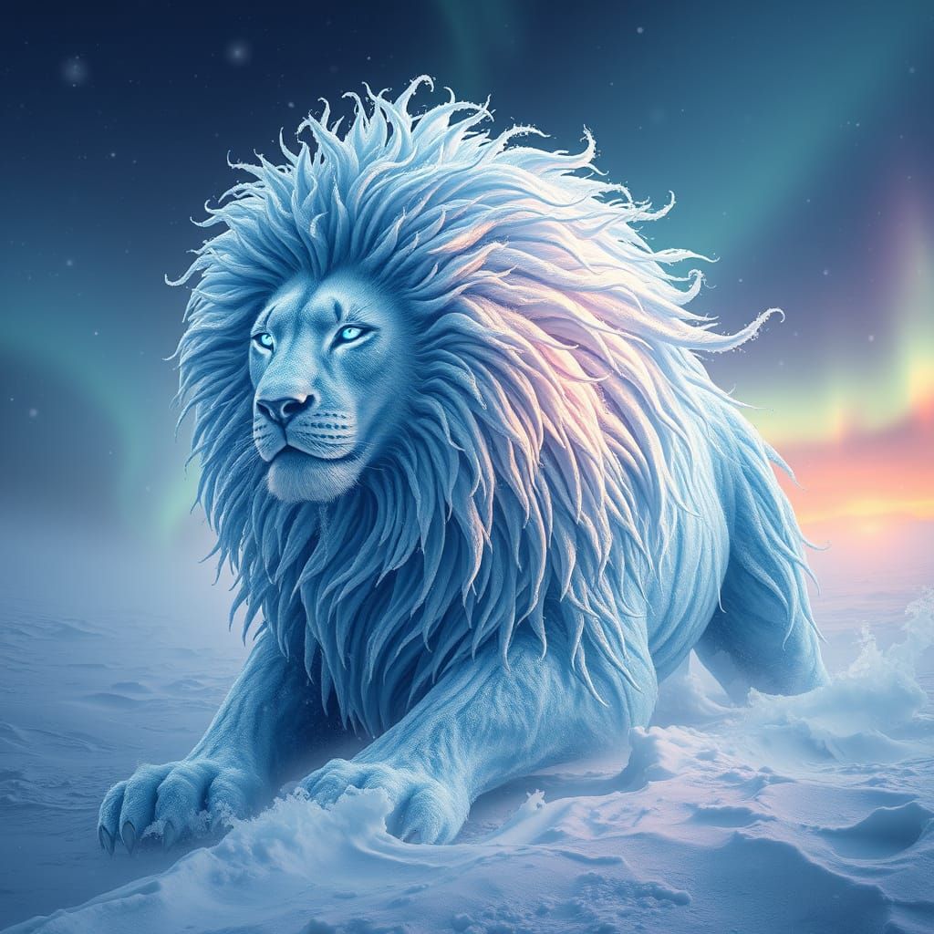 Majestic Blizzard Lion in Cyberpunk Style