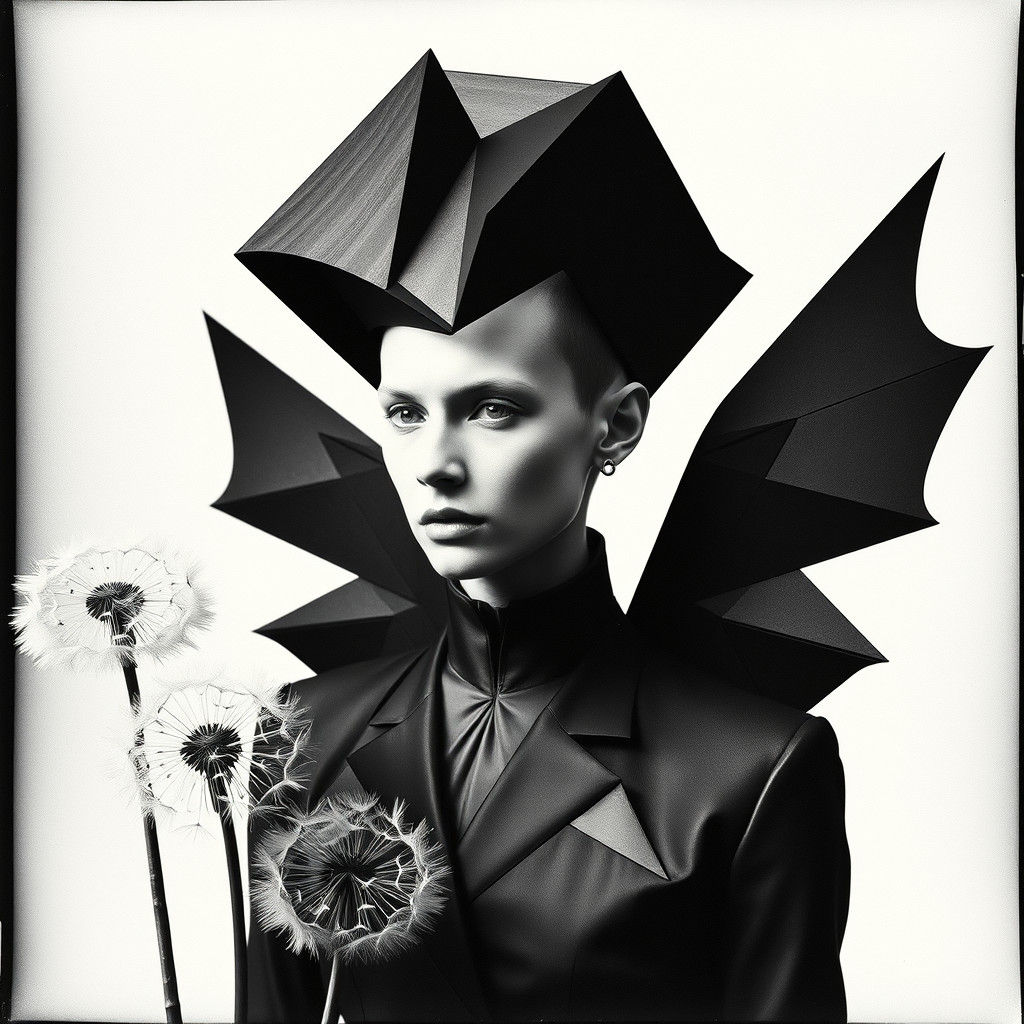 Geometric Winged Model in Dada Photogram Style