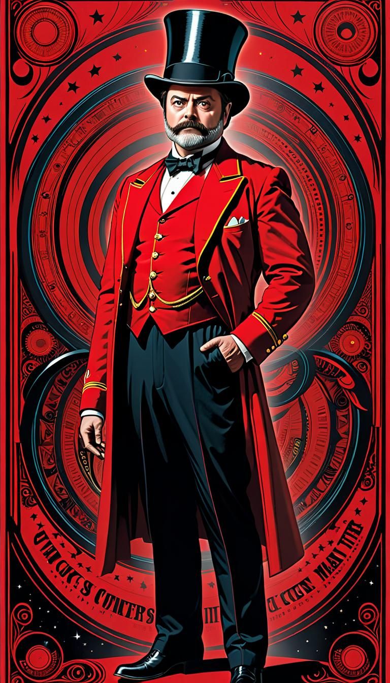 Circus Ringmaster in Woodcut Style
