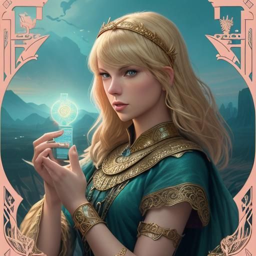 Taylor Swift as Tarot Reader with Phoenix Headband