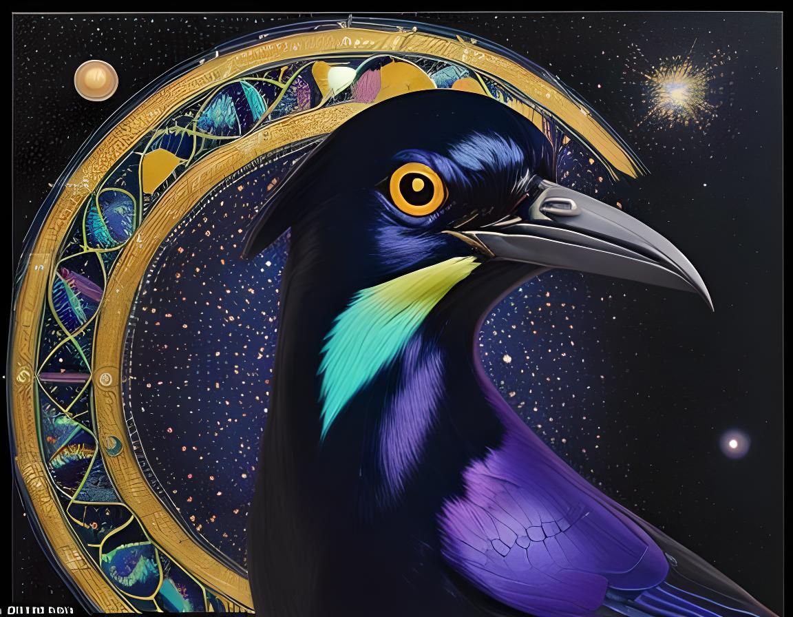 Cosmic Starling Portrait in Mosaic Fine Art Style
