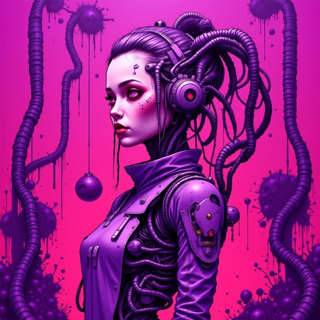 Corroded Cyberpunk Girl with Organic Cybernetics
