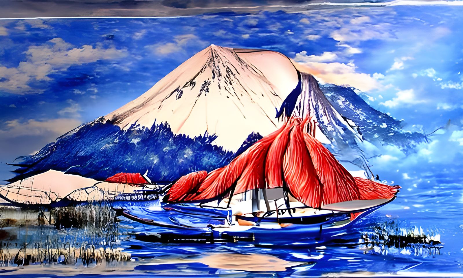 Anime Painting of Mount Fuji in Hiroshige Style