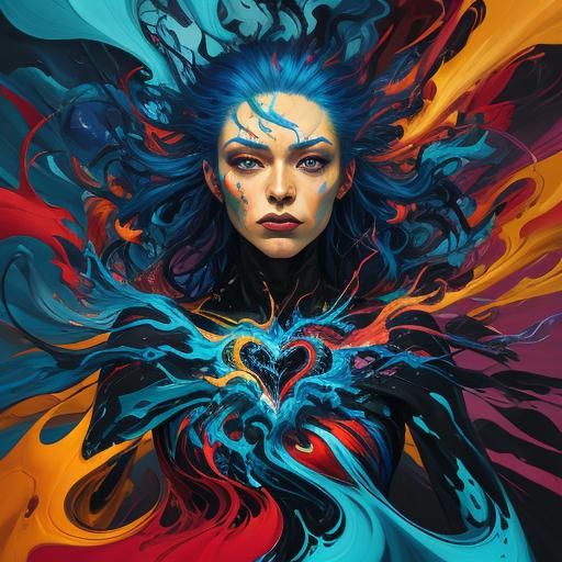 Abstract Fauvist Woman with Glowing Heart