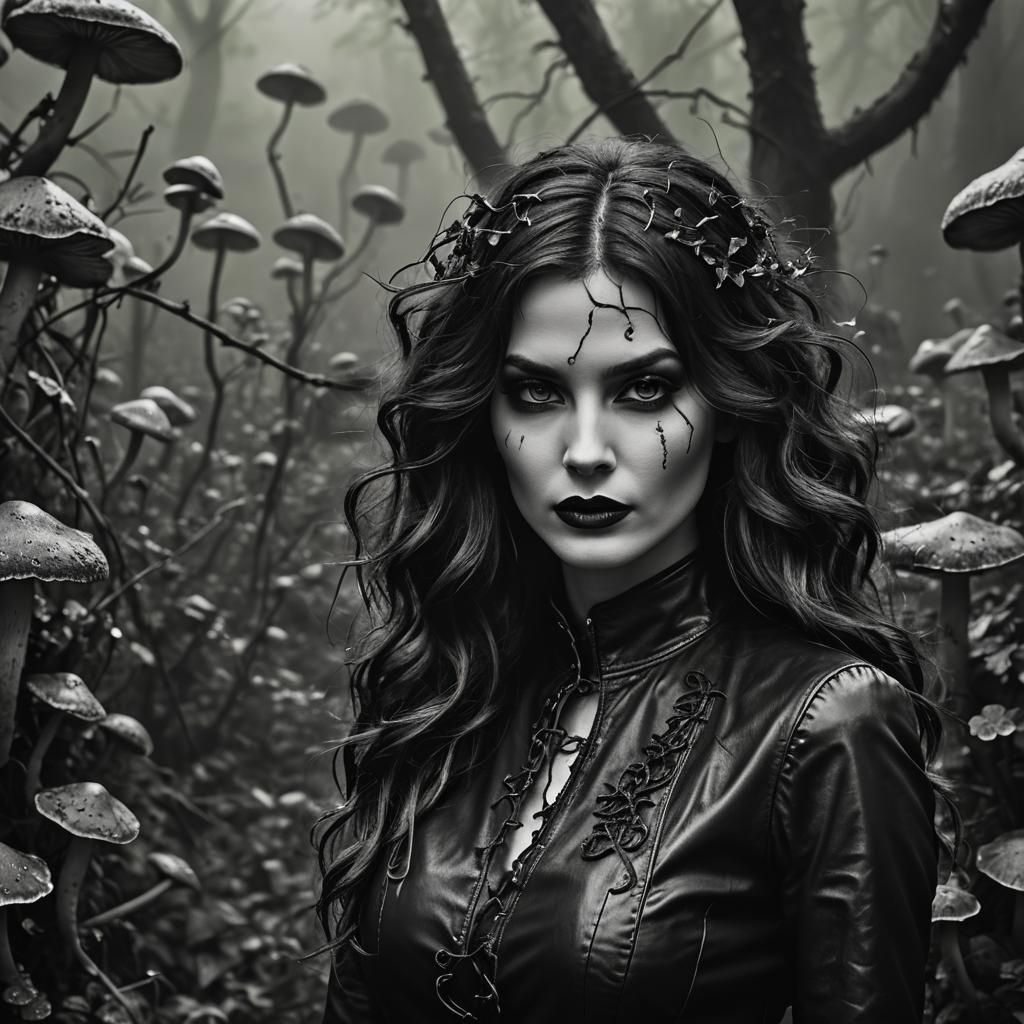 Black and white portrait of a beautiful but venomous woman. ...