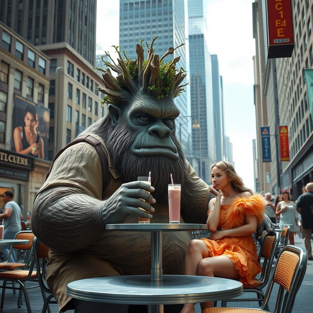 Gentle Giant at City Cafe: Photorealistic Street Scene