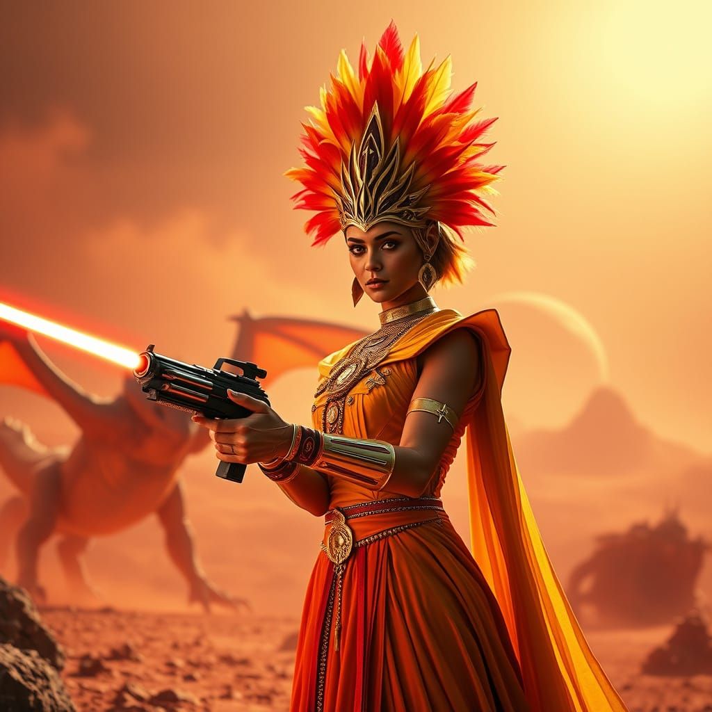 Naboo Queen Apailana on Mustafar with Laser Gun