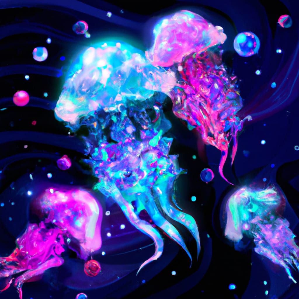 Bioluminescent Jellyfish in a Holographic Abyss