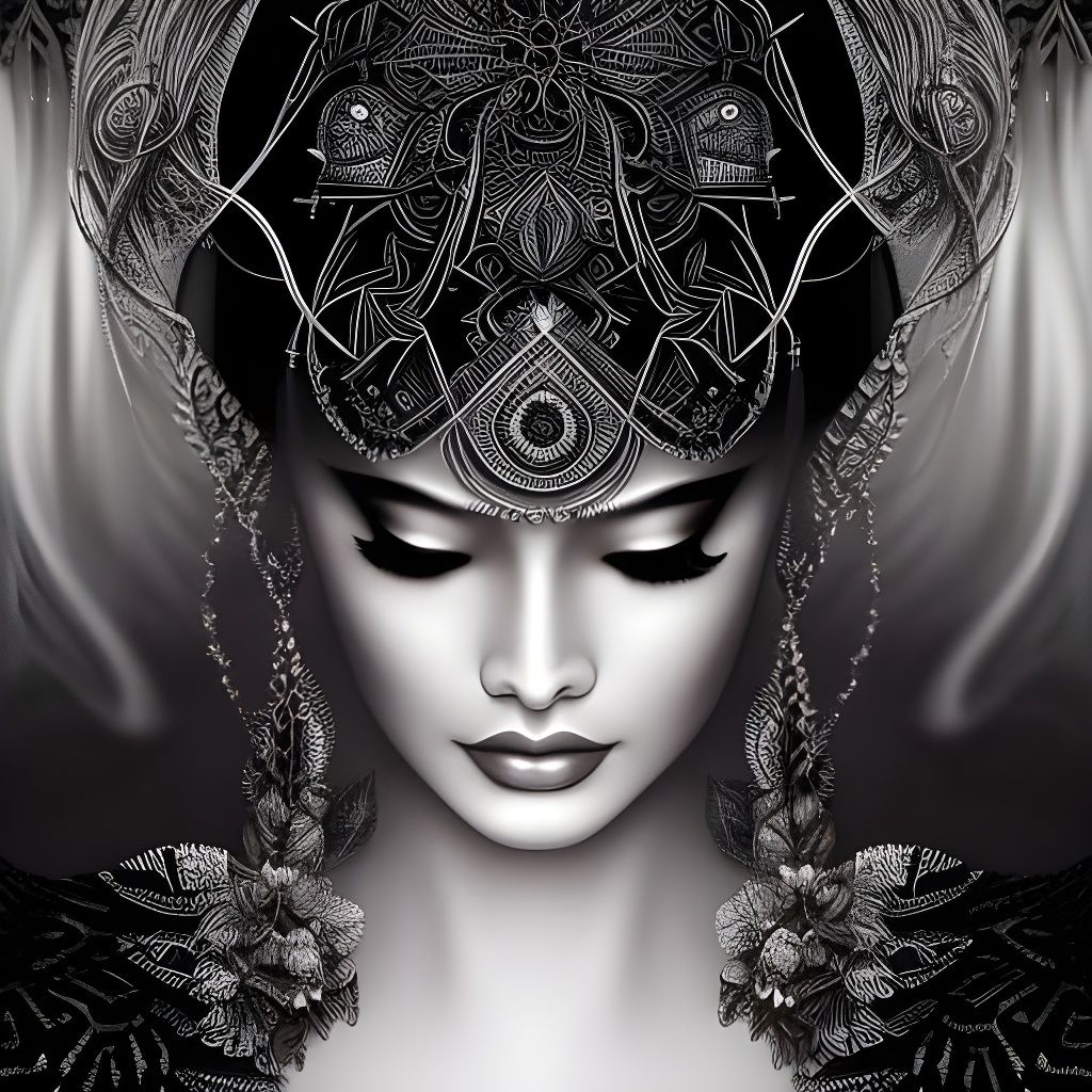 Detailed Line Art Woman in Introspective Pose