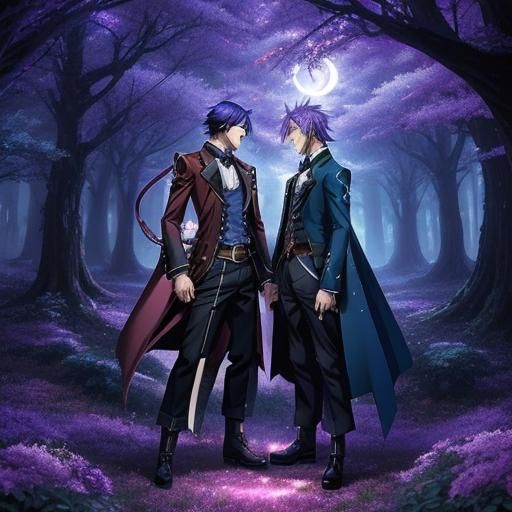 Steampunk Anime Lovers in Magical Moonlight Forest