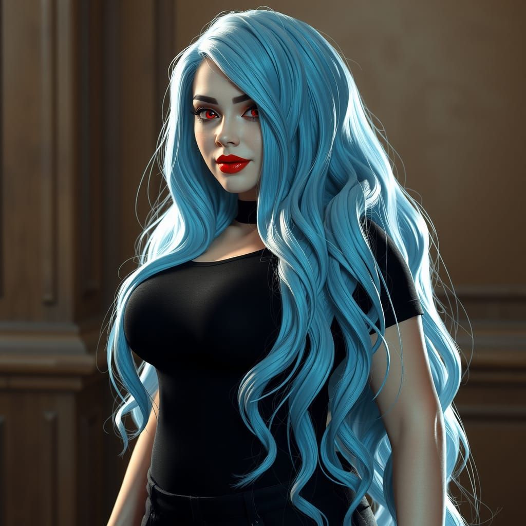 Gothic Woman with Ice Blue Hair in 3D Style